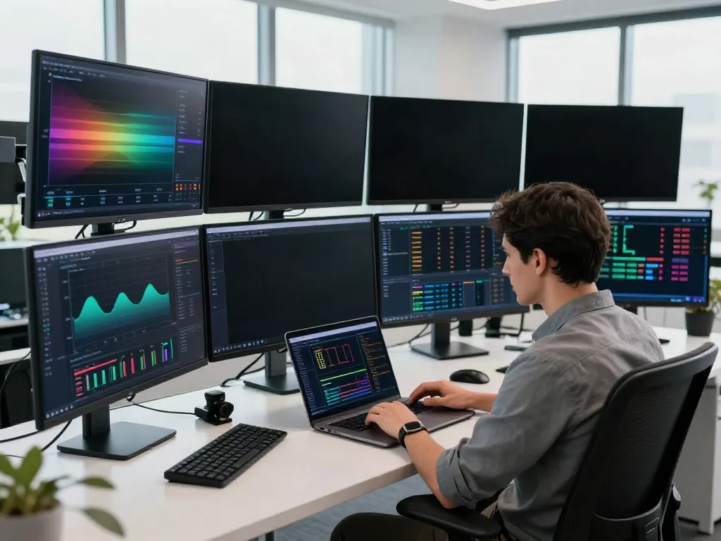 Engaging tradingview官网 scene showing a trader analyzing market data in a modern workspace.