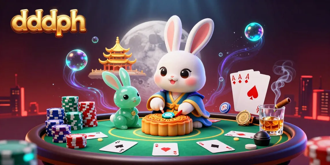 Engage with dddph casino thrills through a 3D scene of a moon rabbit revealing poker chips.