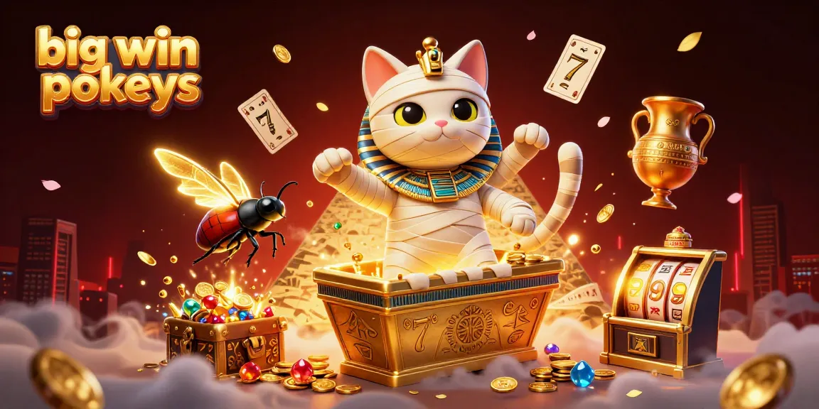 Experience big win pokies as the mummy cat bursts from its sarcophagus in a vibrant casino scene.