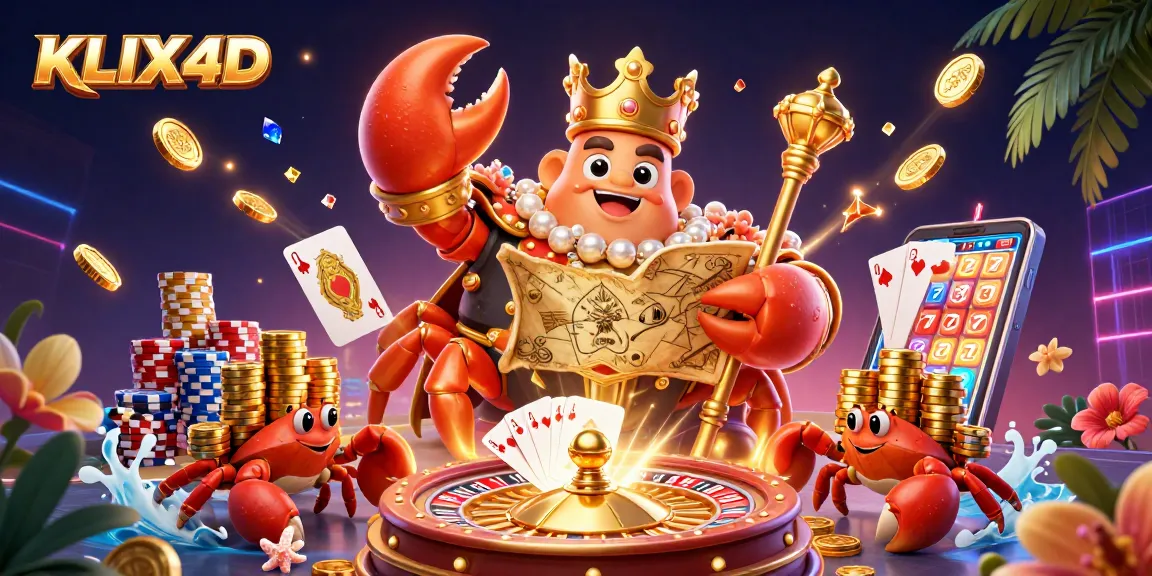 Menangkan permainan di KLIX4D dengan ilustrasi 3D kompleks tentang kasino penuh warna dan karakter menarik.