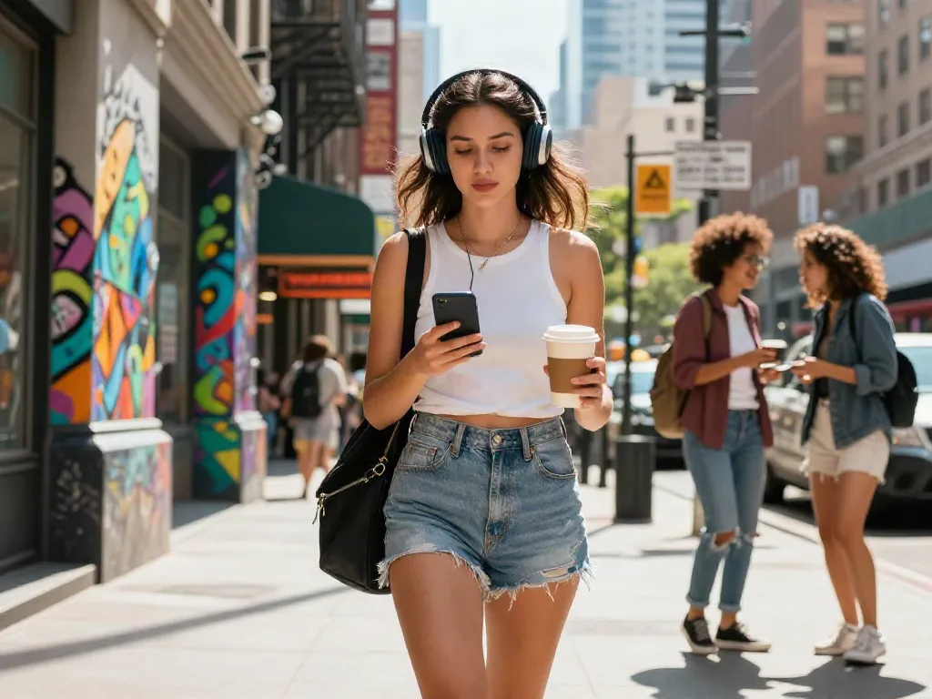 Sophie Rain xxx enjoying a vibrant city lifestyle in stylish streetwear.