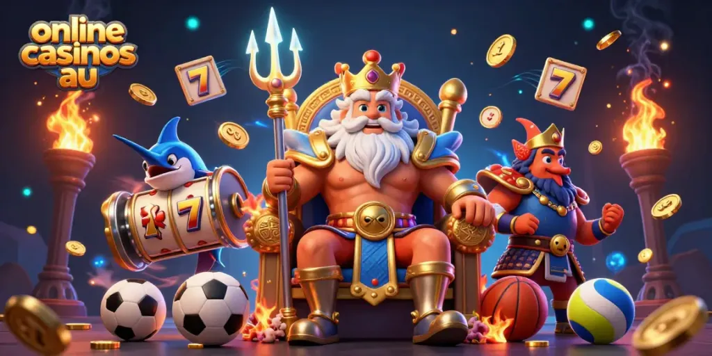 Experience the thrill of online casinos au with Neptune and samurai amidst dynamic gaming elements.