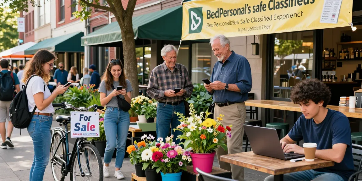 Engaged community members using BedPersonal for local classifieds in vibrant marketplace.