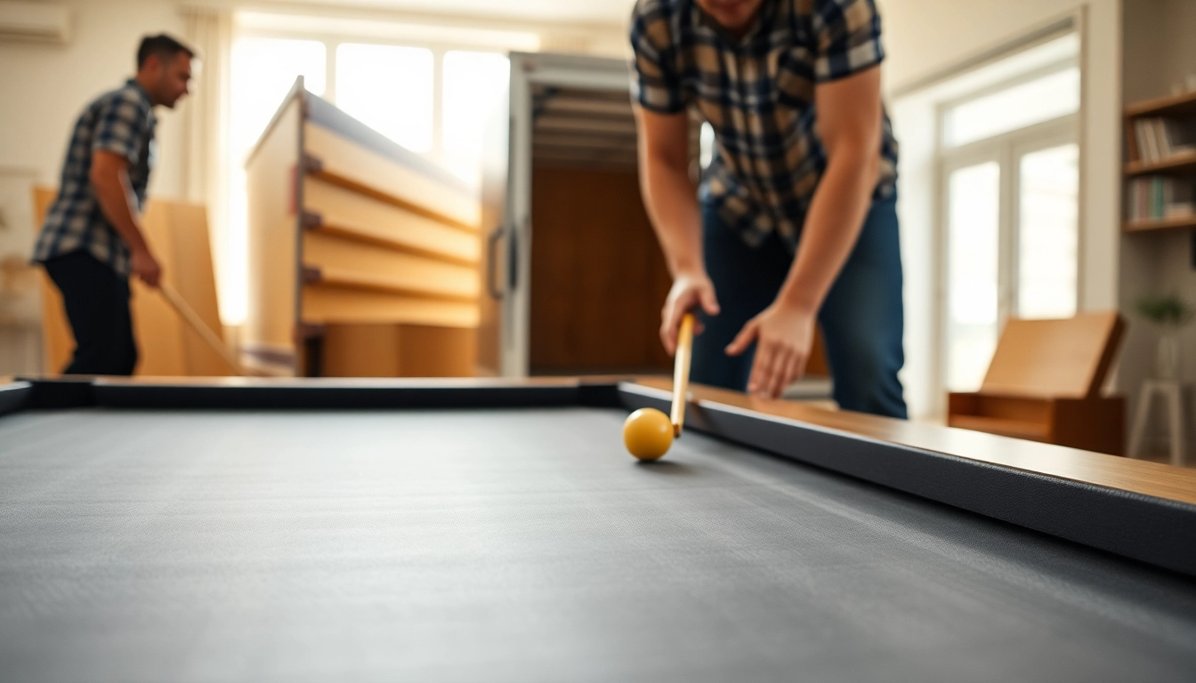 Expert pool table mover safely relocating a disassembled pool table during a home move.