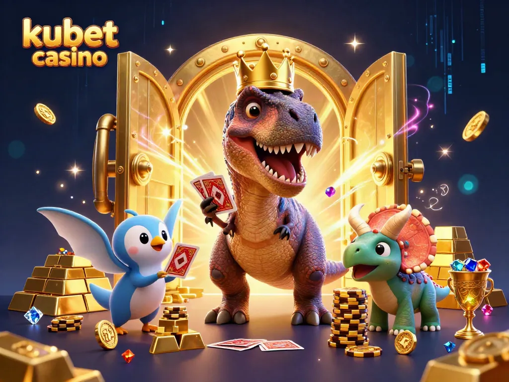 Engage in exhilarating fun at kubet casino with T-Rex shuffling cards and triceratops stacking chips.