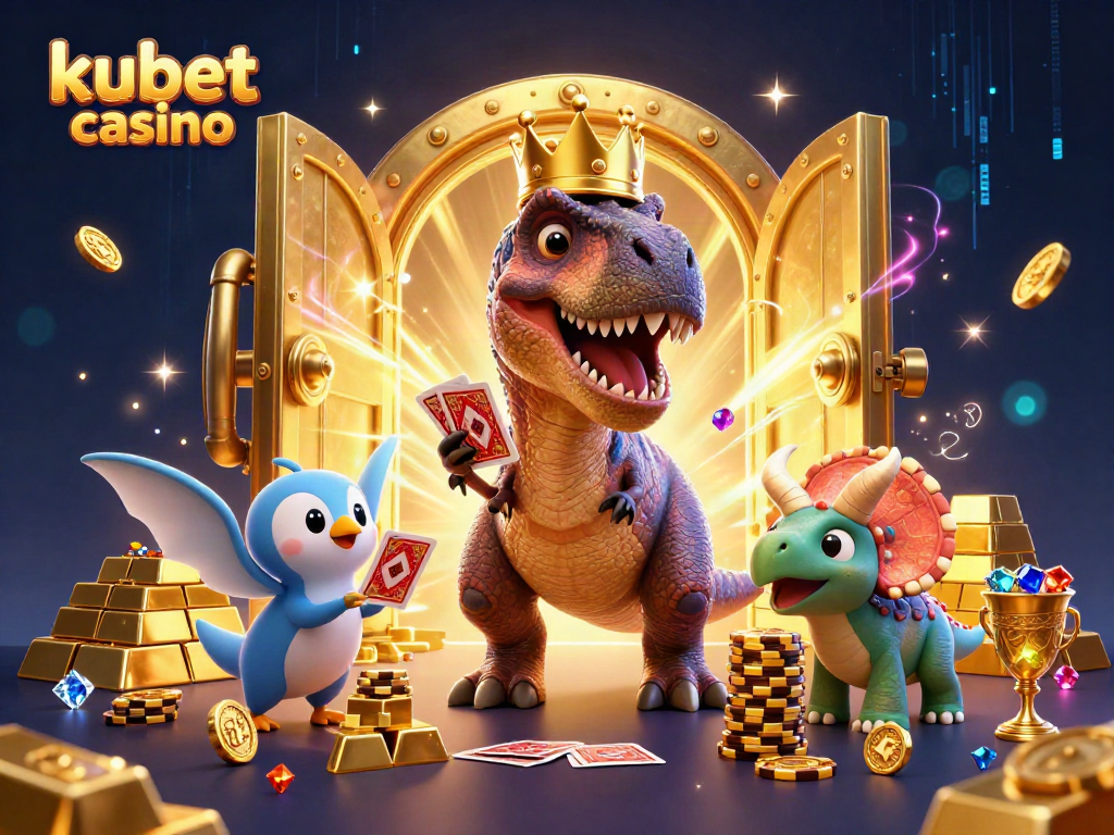 Engage in exhilarating fun at kubet casino with T-Rex shuffling cards and triceratops stacking chips.