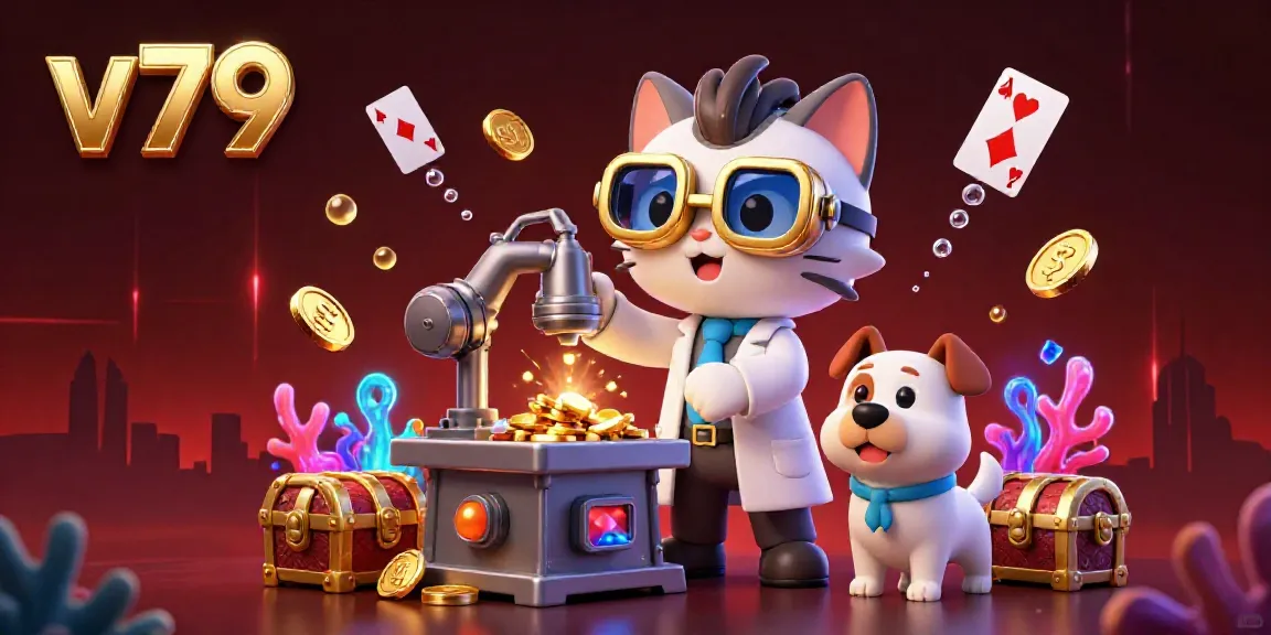 Engage with v79's thrilling casino atmosphere, featuring cartoon characters and golden elements.