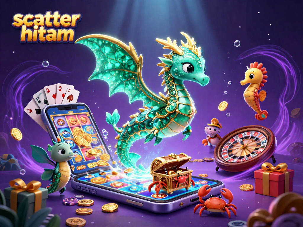 Engage with scatter hitam visuals as a 3D dragon and seahorses lead an exciting casino adventure.