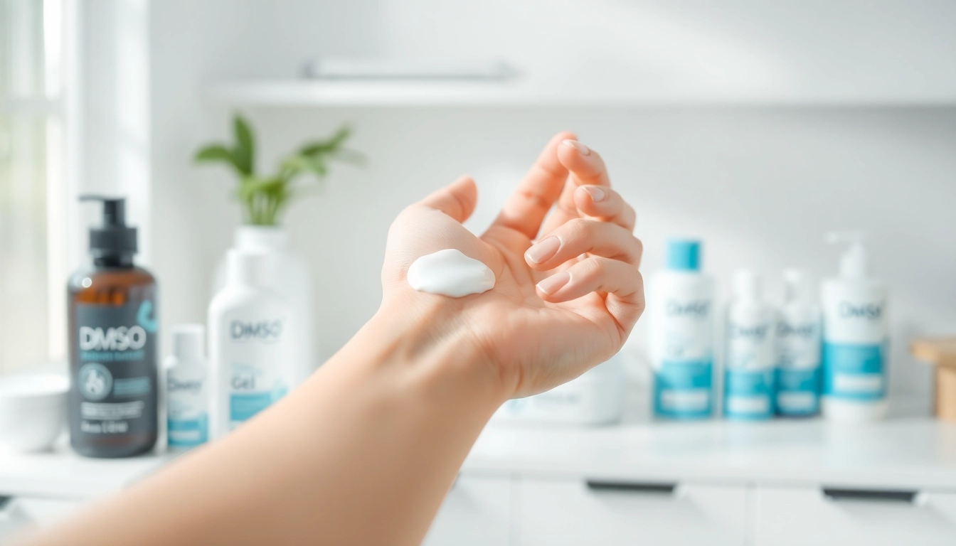 Applying dmso gel on skin to showcase its smooth texture and healing properties.