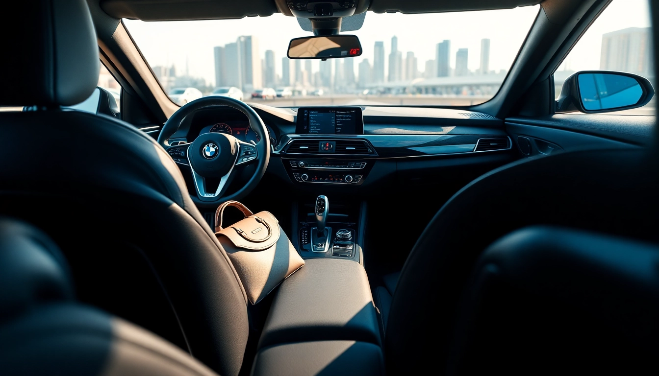 Showcasing a Luxury BMW car interior with advanced features and elegant leather seats for a premium experience.