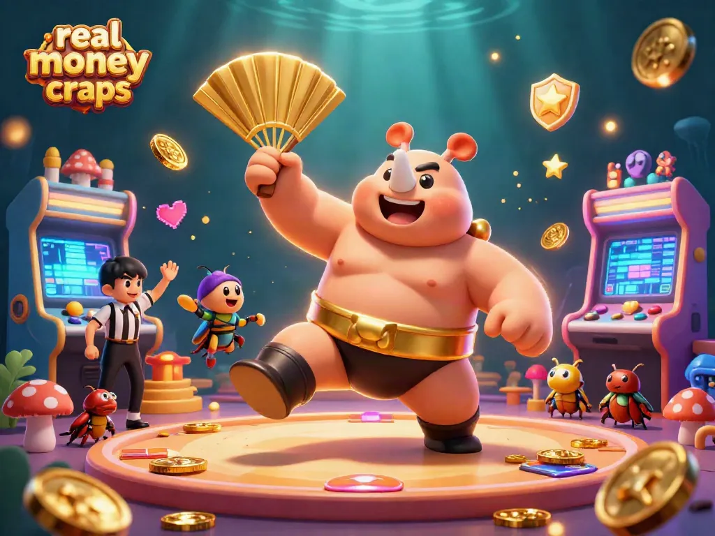 Experience real money online craps excitement with colorful characters and dynamic casino elements exploding with energy.